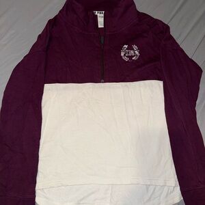PINK Victoria's Secret Half-Zip Sweatshirt - Burgundy and White